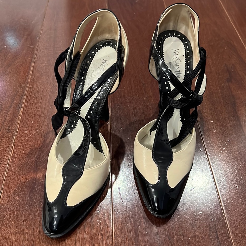 Yves Saint Laurent black and white heels